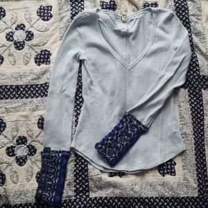 We the free long sleeve top with knit sleeves